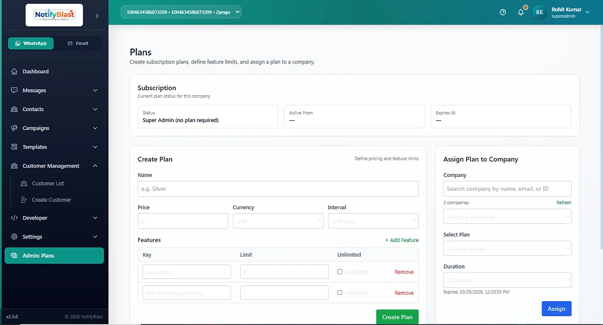 NotiyBlast - Subscription Plans & Pricing Dashboard